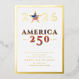 Amerika 250 Semiquincentennial 2026 4. Juli Stern Folien Feiertagskarte