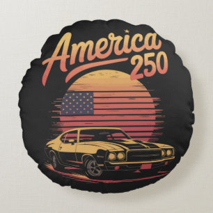 Amerika 250 US Retro Sonnenuntergang Rundes Kissen