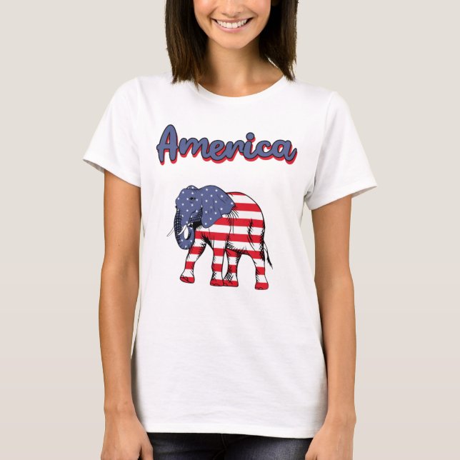Amerika 4. Juli Feier Elephant USA Flag T-Shirt (Vorderseite)