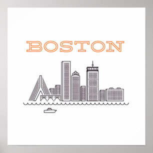 Amerika Boston City Skyline, Boston Ma Us Skyline Poster