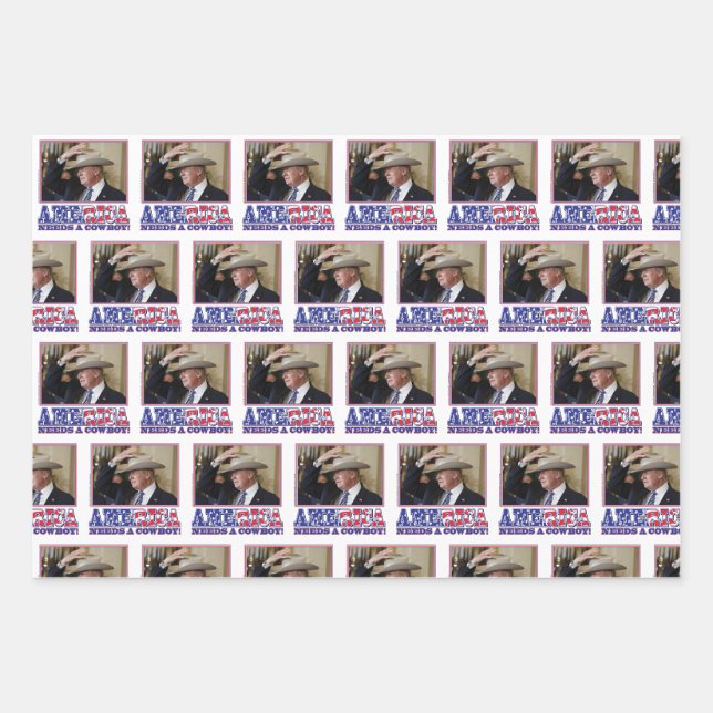 Amerika braucht einen Cowboy - Trump 2020 Geschenkpapier Set (Vorderseite)