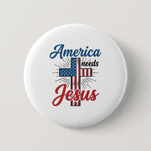 Amerika Braucht Jesus Patriotisches Kreuz-Shirt-De Button