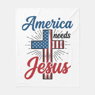 Amerika Braucht Jesus Patriotisches Kreuz-Shirt-De Fleecedecke