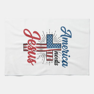 Amerika Braucht Jesus Patriotisches Kreuz-Shirt-De Geschirrtuch