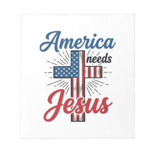 Amerika Braucht Jesus Patriotisches Kreuz-Shirt-De Notizblock