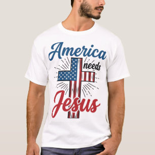 Amerika braucht Jesus Patriotisches Kreuz-Shirt-De T-Shirt