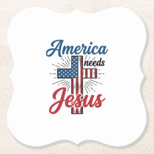 Amerika Braucht Jesus Patriotisches Kreuz-Shirt-De Untersetzer