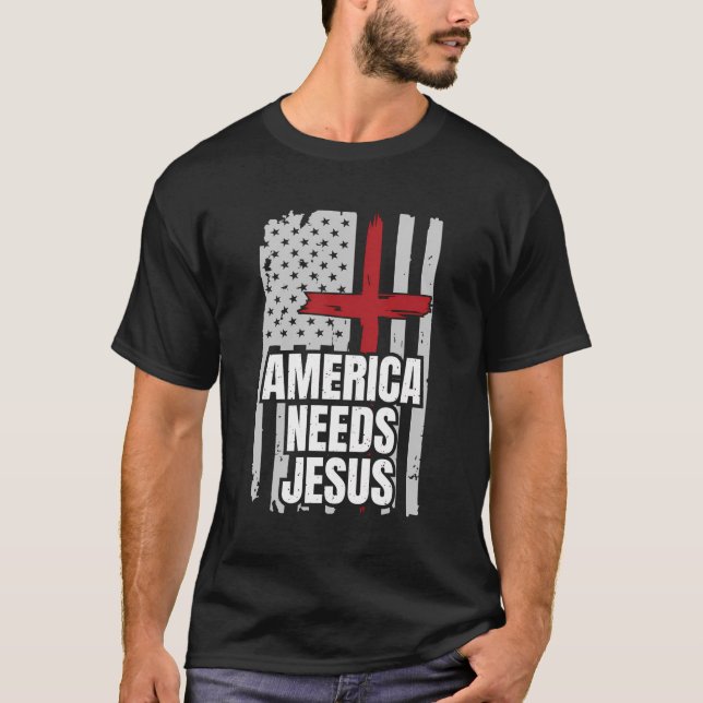 Amerika braucht Jesus Vintages patriotisches ameri T-Shirt (Vorderseite)