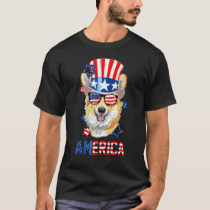 Amerika Corgi Hund Onkel Sam USA-Flagge 4. Juli D T-Shirt