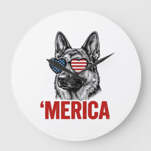 Amerika Deutsche-Schäferhund-Flagge-Sonnenbrille-S Große Wanduhr