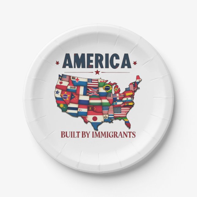 Amerika erbaut von Immigranten Patriotic American Pappteller (Vorderseite)
