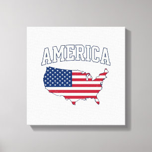 Amerika-Flagge Karte Patriotisches Vintage-Grafik- Leinwanddruck
