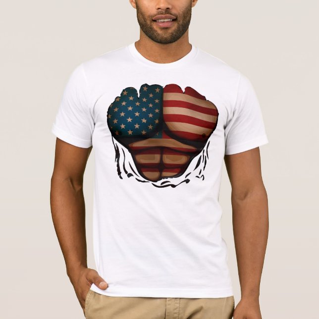 Amerika-Flagge Muscles Körper zerrissenes lustiges T-Shirt (Vorderseite)