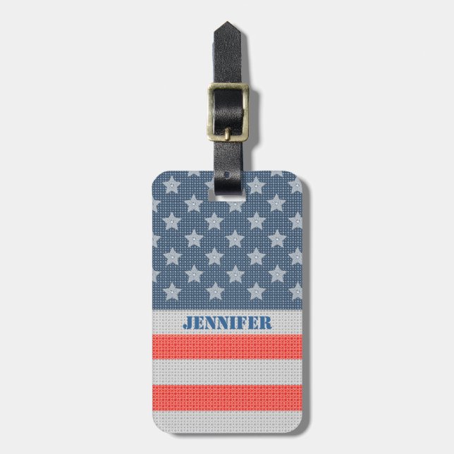 Amerika - Flaggendiamanten und Glitzer-Textur Gepäckanhänger (Vorderseite vertikal)
