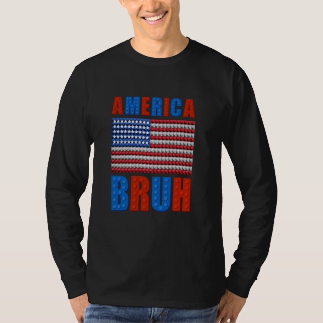 Amerika Gebäude Bricks Flag 4. Juli Mast T-Shirt (Vorderseite)
