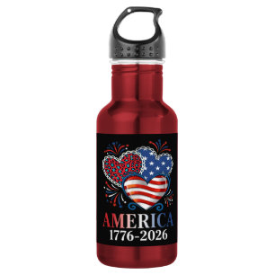 Amerika Herzen 1776-2026 patriotisch Edelstahlflasche