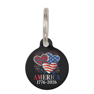 Amerika Herzen 1776-2026 Patriotisch Haustiermarke