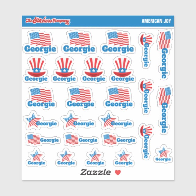 Amerika Individuelle Name Labels | Aufkleber (Blatt)