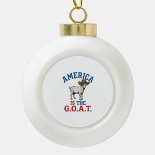 Amerika ist das G.O.A.T patriotisches Ziegen Cowbo Keramik Kugel-Ornament