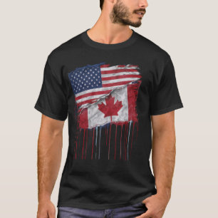 Amerika Kanada Flaggen Halb-Amerikaner Halb-Kanadi T-Shirt