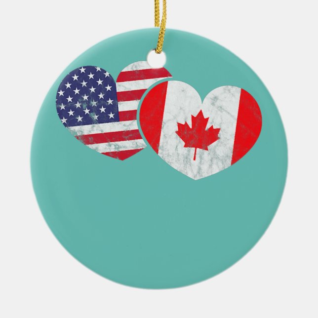 Amerika Kanada Herzenflagge Amerikanisch Kanadisch Keramik Ornament (Vorne)