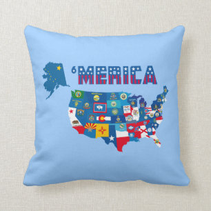 Amerika-Karte u. Staats-Flaggen-Kissen Kissen