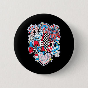Amerika Lächeln Gesicht Herz Amerikanische Flagge  Button