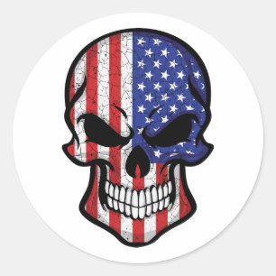 Amerika lächelt die Schädelflagge Runder Aufkleber