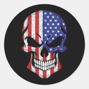 Amerika lächelt die Schädelflagge Runder Aufkleber