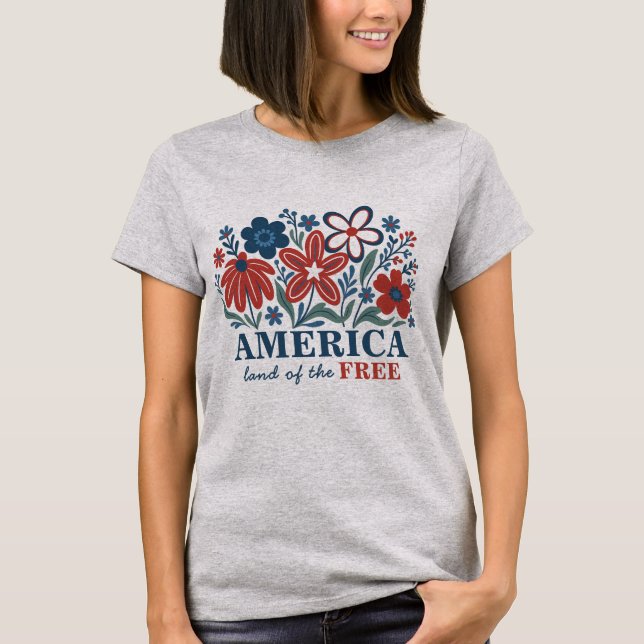 Amerika Land der freien Flora Patriotisch T-Shirt (Vorderseite)