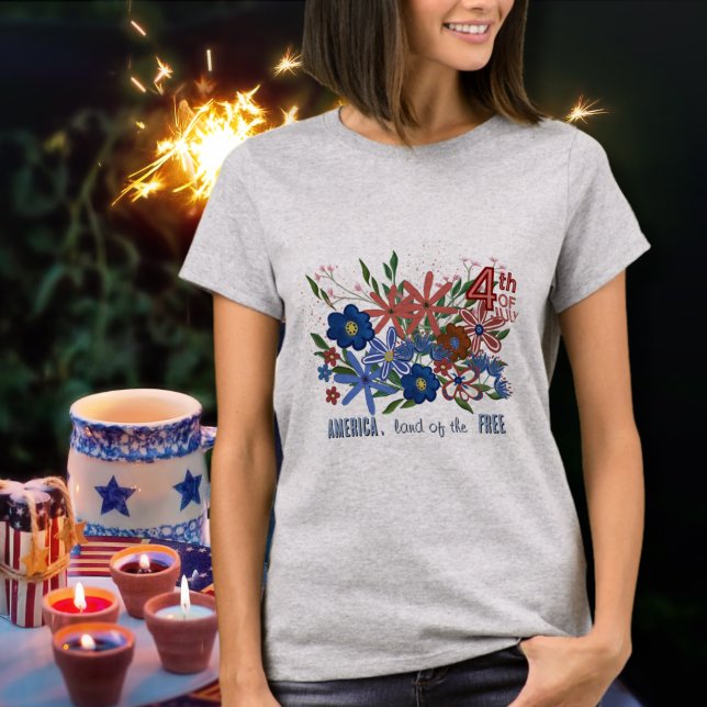 Amerika Land der freien Flora Patriotisch T-Shirt (America Land of the Free Floral Patriotic T-Shirt)