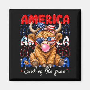 Amerika Land der Highland-Kuh Patriotische Frauen Magnet