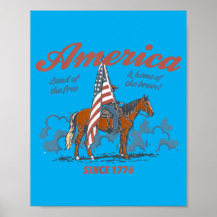 Amerika Land des westlichen Pferdes 4. Juli Poster