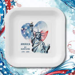 Amerika Mein Herzensfeuer 1776-2026 Patriotisch Pappteller