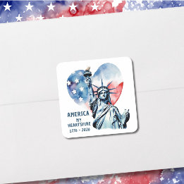 Amerika Mein Herzensfeuer 1776-2026 Patriotisch Quadratischer Aufkleber
