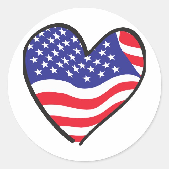 Amerika Patriotic USA Flaggenherz Runder Aufkleber (Vorderseite)