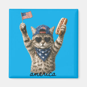 Amerika patriotische Katze Hot Dog Magnet
