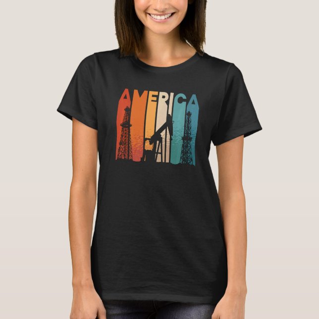 Amerika Retro Roughneck Ölbohrinsel Arbeiter Öl T-Shirt (Vorderseite)