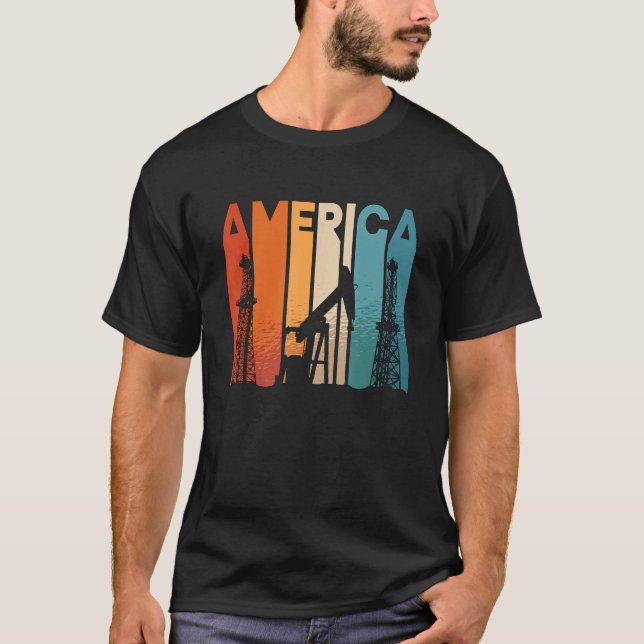 Amerika Retro Roughneck Ölbohrinsel Arbeiter Öl T-Shirt (Vorderseite)