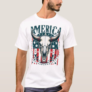 Amerika Rot Weiß und Blau mit Bull Skull-T - Shirt