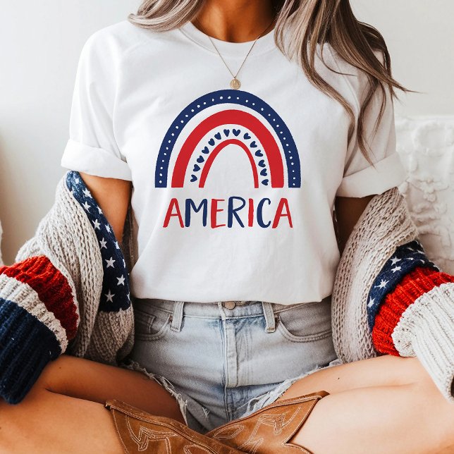 Amerika | Rot-Weiß und Blauer Regenbogen T-Shirt (Von Creator hochgeladen)
