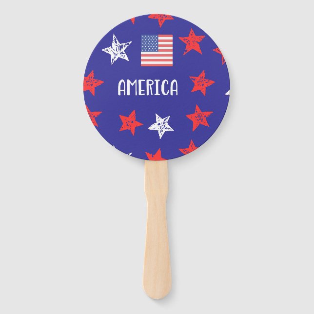 AMERIKA Rote weiße und blaue Sterne und Flagge Fächer (Vorderseite)