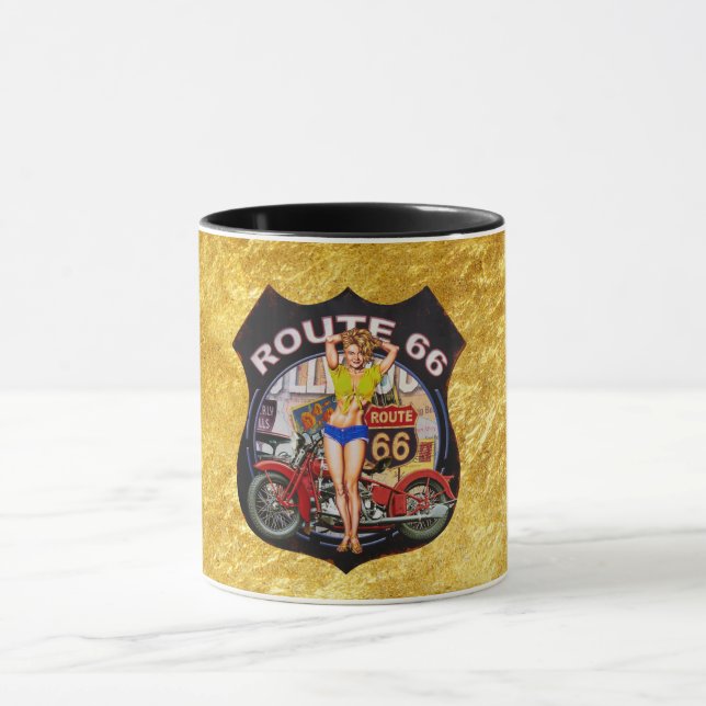 Amerika Route 66 Motorrad mit goldener Textur Tasse (Zentrum)