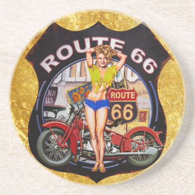 Amerika Route 66 Motorrad mit Goldstruktur Getränkeuntersetzer (Vorne)