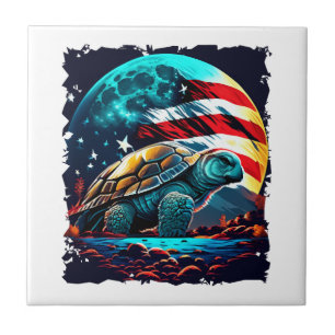 Amerika-Schildkröte unter Mond mit amerikanischer Fliese
