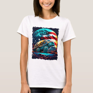 Amerika-Schildkröte unter Mond mit amerikanischer T-Shirt