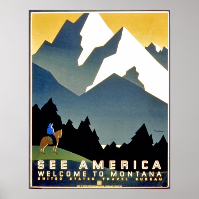 Amerika sehen, willkommen in den Montana-Bergen, V Poster (Vorne)