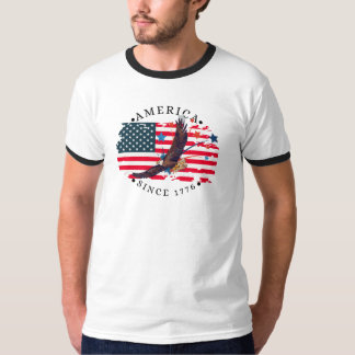 Amerika seit 1776 Wasserfarben-Flagge/Adler/S. Ste T-Shirt