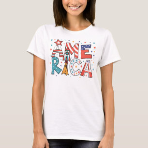 Amerika Text und Sterne Farbige Gestaltung T-Shirt