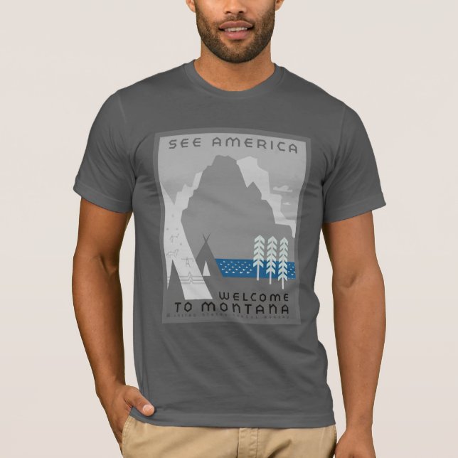 Amerika Vintag Montana Reiseplakat T-Shirt (Vorderseite)